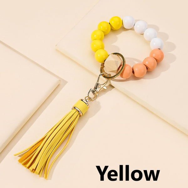 Tassel Wood Bead Bracelet Key Chain