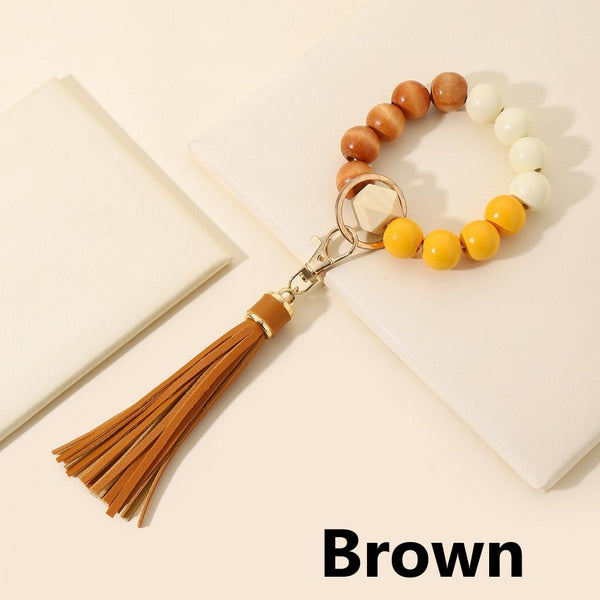 Tassel Wood Bead Bracelet Key Chain