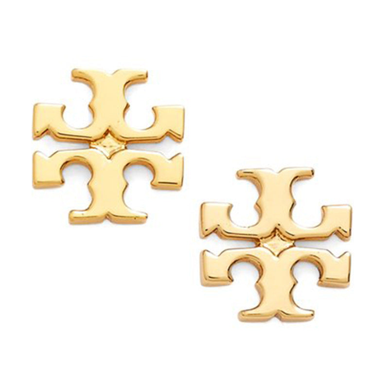 TB Glossy Gold Logo Earrings