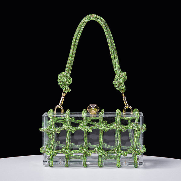 Shiny Diamond Rope Transparent Acrylic Clutch