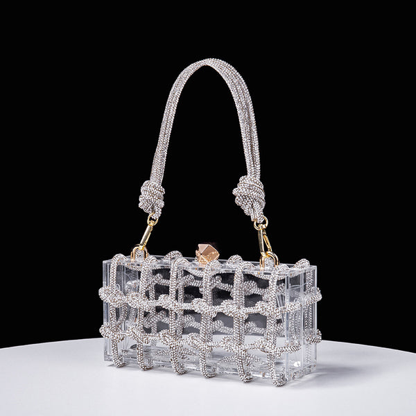Shiny Diamond Rope Transparent Acrylic Clutch