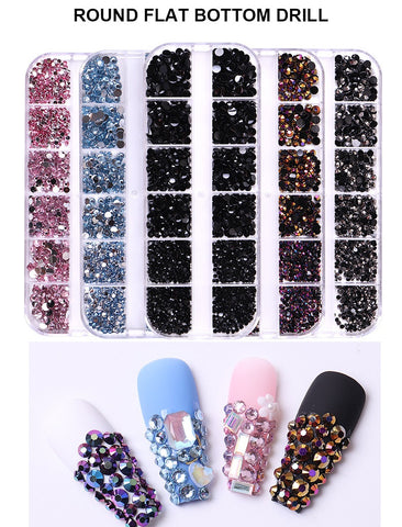 Nail Art Flat Bottom Round Diamond 12 Grid Set