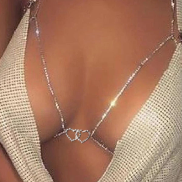 Rhinestone Heart Chest Chain 31105