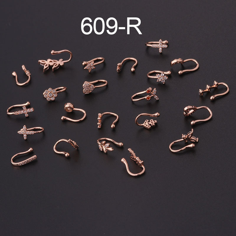 Micro-Inlaid Zircon U-shaped Nose And Ear Bone Clip Rose Gold