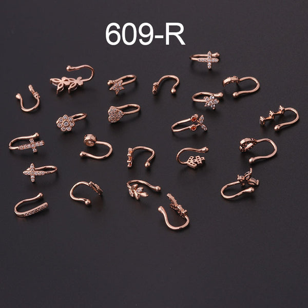 Micro-Inlaid Zircon U-shaped Nose And Ear Bone Clip Rose Gold