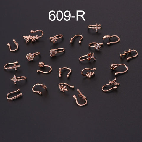 Micro-Inlaid Zircon U-shaped Nose And Ear Bone Clip Rose Gold