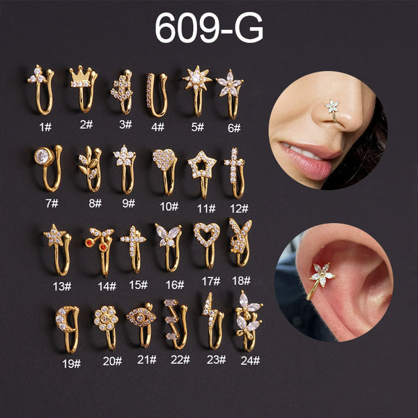 Micro-Inlaid Zircon U-shaped Nose And Ear Bone Clip Rose Gold