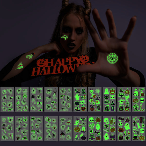 Luminous Halloween Cartoon and Spider Web Tattoos