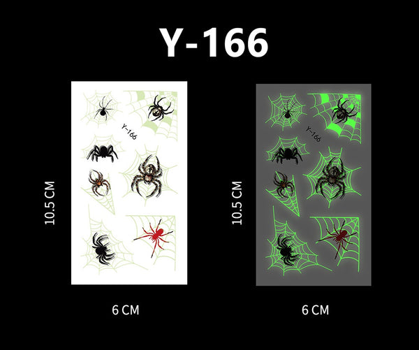Luminous Halloween Cartoon and Spider Web Tattoos