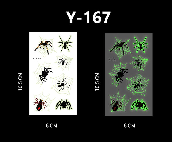 Luminous Halloween Cartoon and Spider Web Tattoos