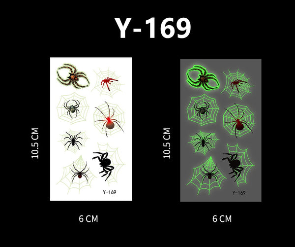 Luminous Halloween Cartoon and Spider Web Tattoos