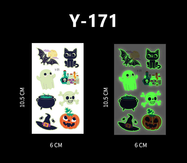 Luminous Halloween Cartoon and Spider Web Tattoos