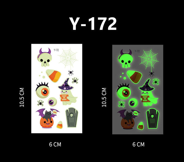 Luminous Halloween Cartoon and Spider Web Tattoos