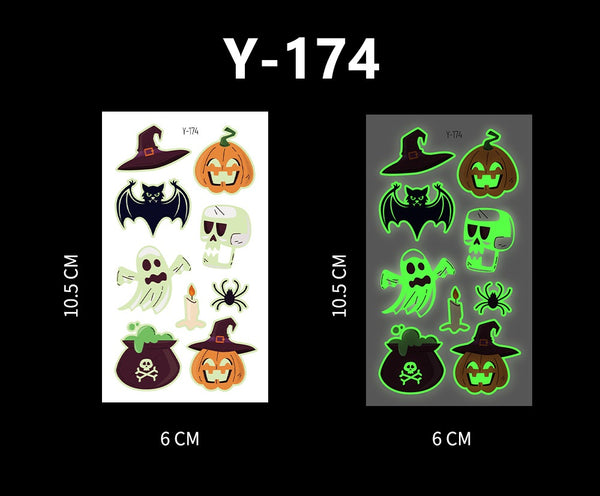 Luminous Halloween Cartoon and Spider Web Tattoos