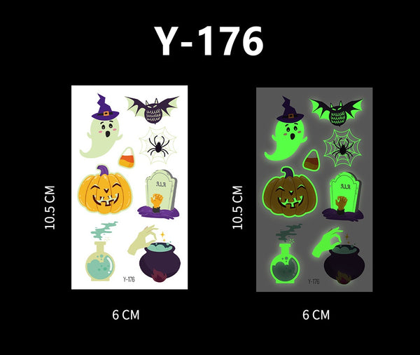 Luminous Halloween Cartoon and Spider Web Tattoos
