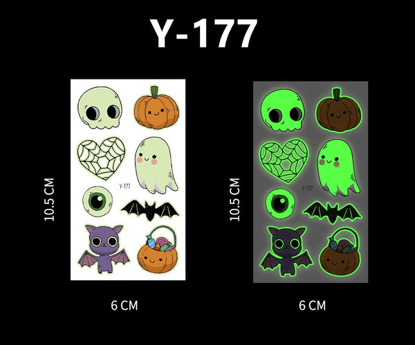 Luminous Halloween Cartoon and Spider Web Tattoos
