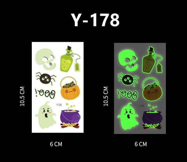 Luminous Halloween Cartoon and Spider Web Tattoos