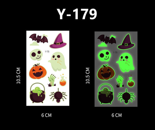 Luminous Halloween Cartoon and Spider Web Tattoos