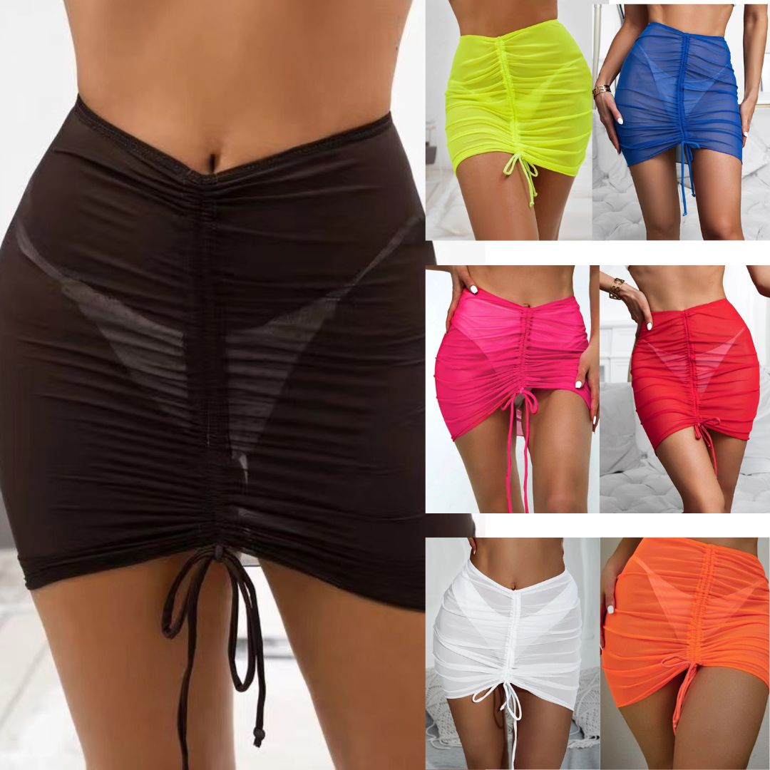 Drawstring Mesh Short Skirt