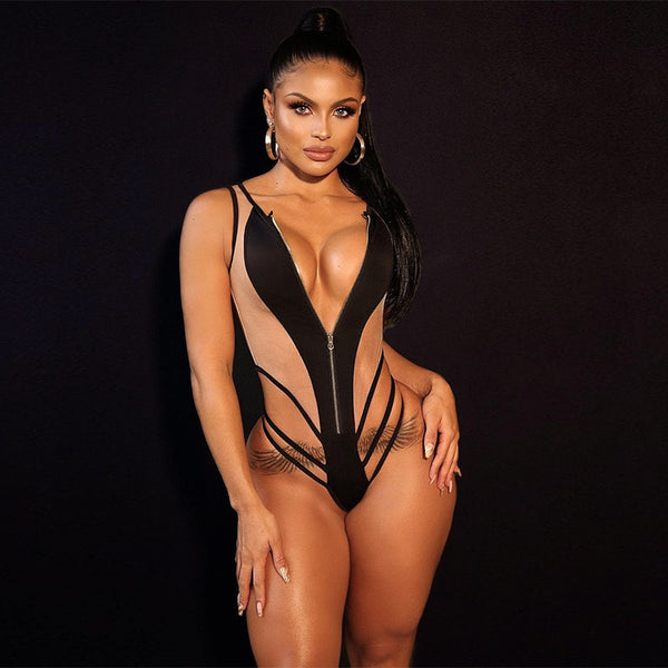 Zip Up Mesh Bodysuit J22BS187