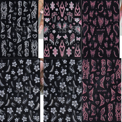 Glittery Butterfly and Spider Web Nail Art Stickers