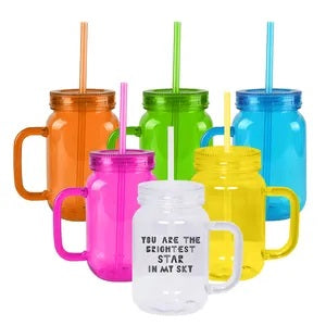500ml Plastic Mason Jar With Straw