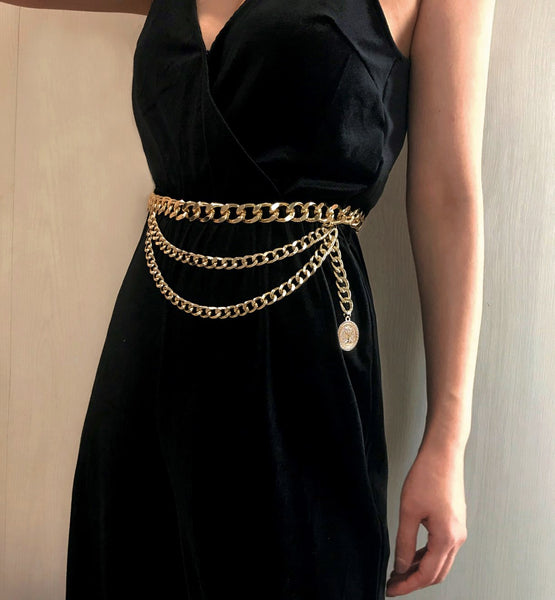 Layered Tassel Chain Belt BK00405