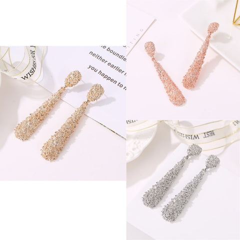 Long Embossed Drop-Shaped Earrings