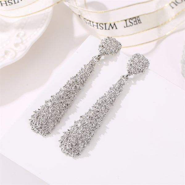 Long Embossed Drop-Shaped Earrings