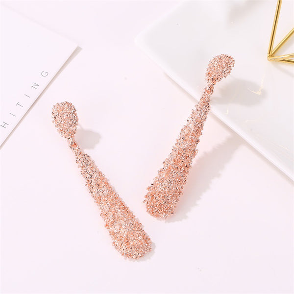 Long Embossed Drop-Shaped Earrings