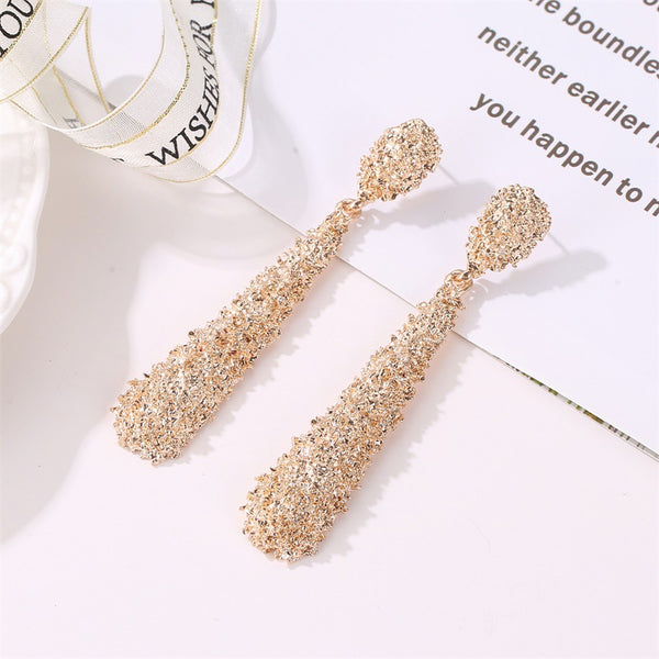 Long Embossed Drop-Shaped Earrings