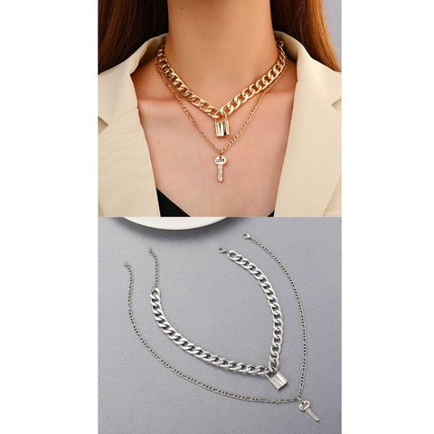 Multi-Layer Lock and Key Necklace 109302
