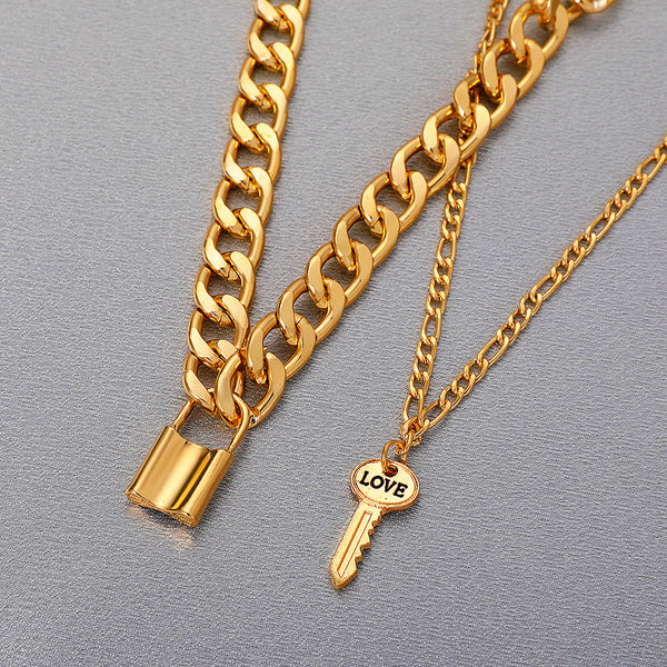 Multi-Layer Lock and Key Necklace 109302