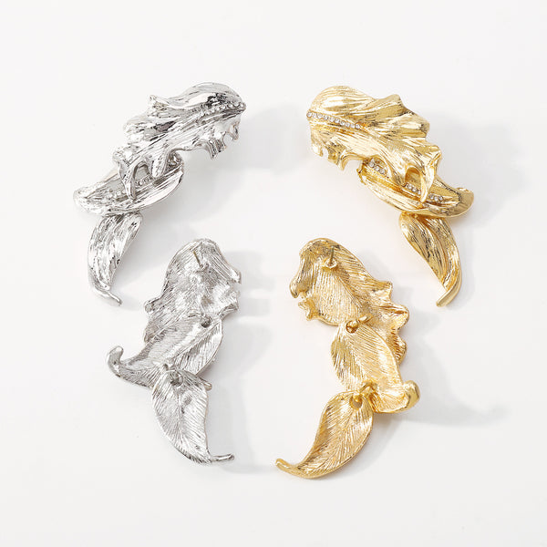 Micro-Inlaid Leaves Metal Texture Earrings