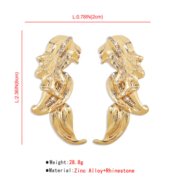 Micro-Inlaid Leaves Metal Texture Earrings
