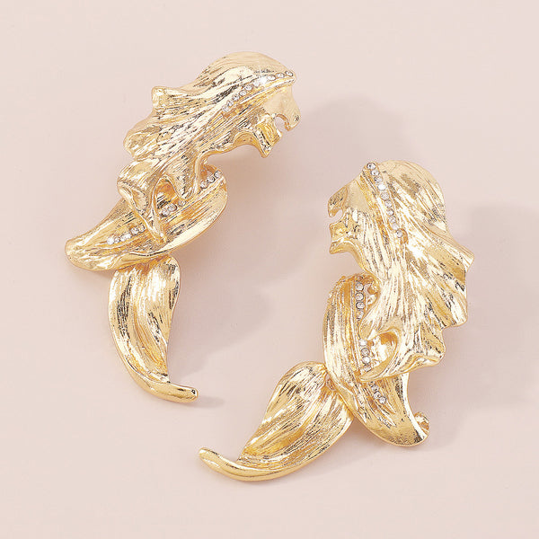 Micro-Inlaid Leaves Metal Texture Earrings