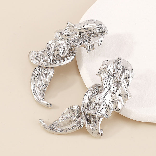 Micro-Inlaid Leaves Metal Texture Earrings