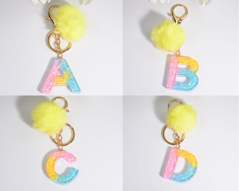 Resin Initial Key Chain with Sequins