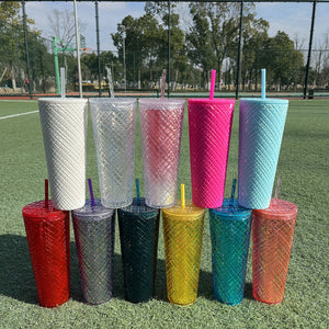 Diamond Grid Transparent 24oz Straw Cup