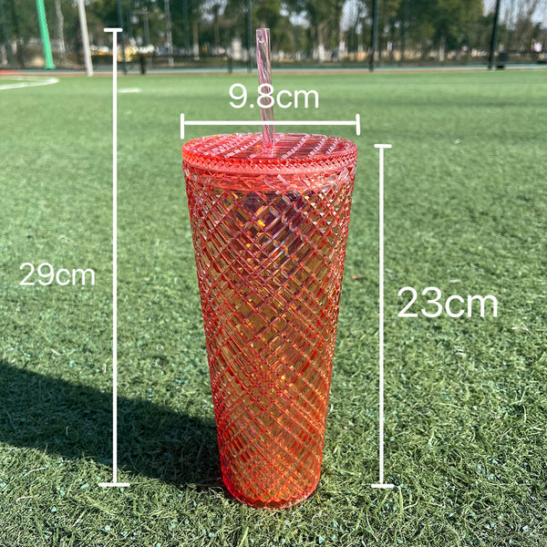 Diamond Grid Transparent 24oz Straw Cup