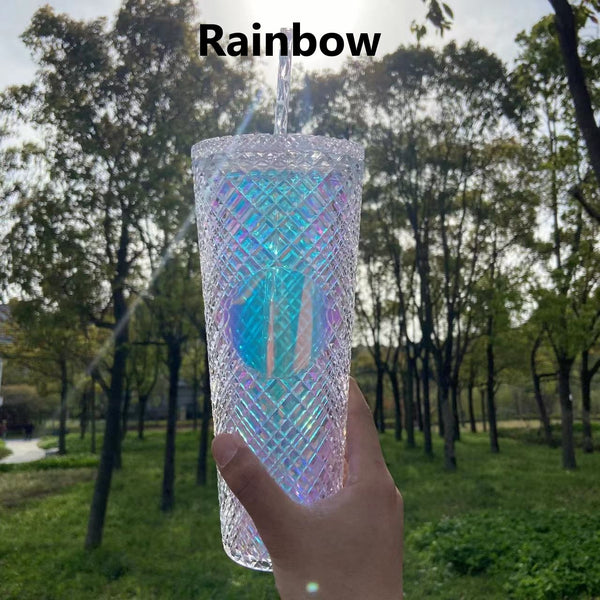 Diamond Grid Transparent 24oz Straw Cup