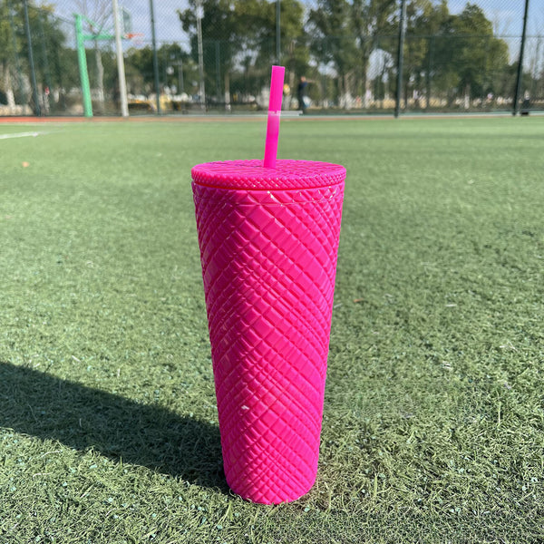 Diamond Grid Transparent 24oz Straw Cup