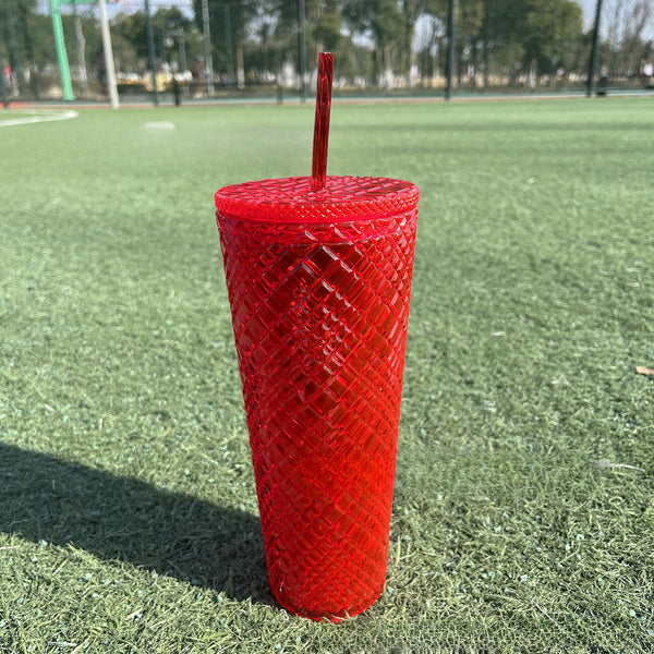 Diamond Grid Transparent 24oz Straw Cup