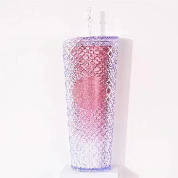 Diamond Grid Transparent 24oz Straw Cup