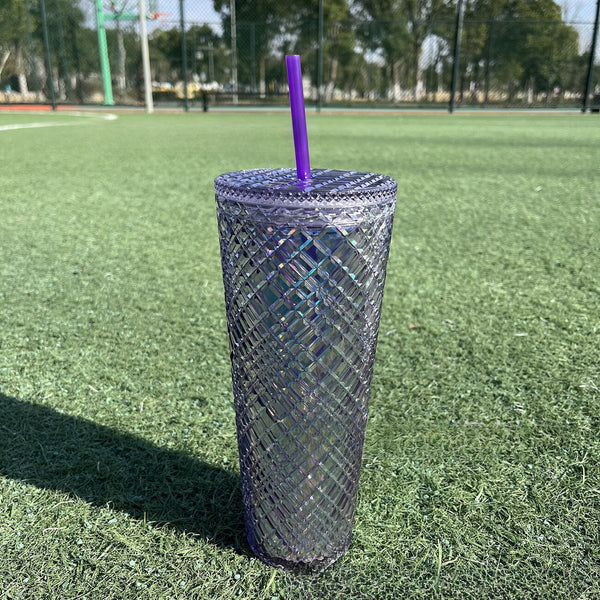 Diamond Grid Transparent 24oz Straw Cup
