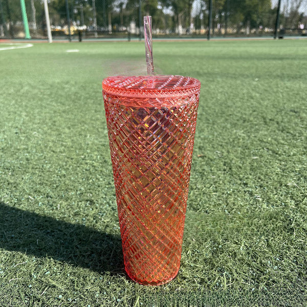 Diamond Grid Transparent 24oz Straw Cup
