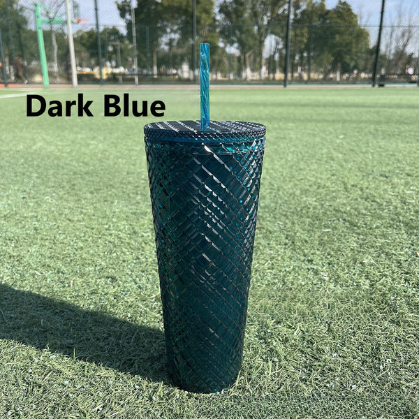 Diamond Grid Transparent 24oz Straw Cup