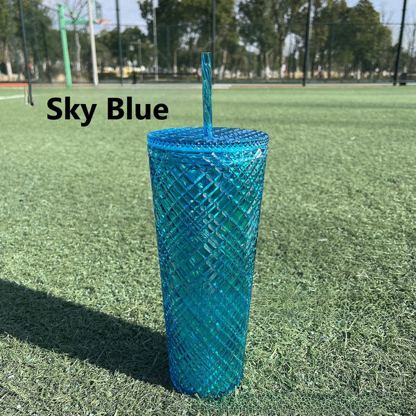 Diamond Grid Transparent 24oz Straw Cup