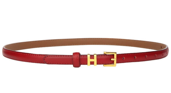 Genuine Leather H Buckle Thin Belt