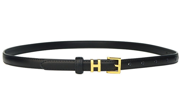 Genuine Leather H Buckle Thin Belt